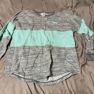 PINK Victoria's Secret Gray and Mint Colorblock Sweatshirt